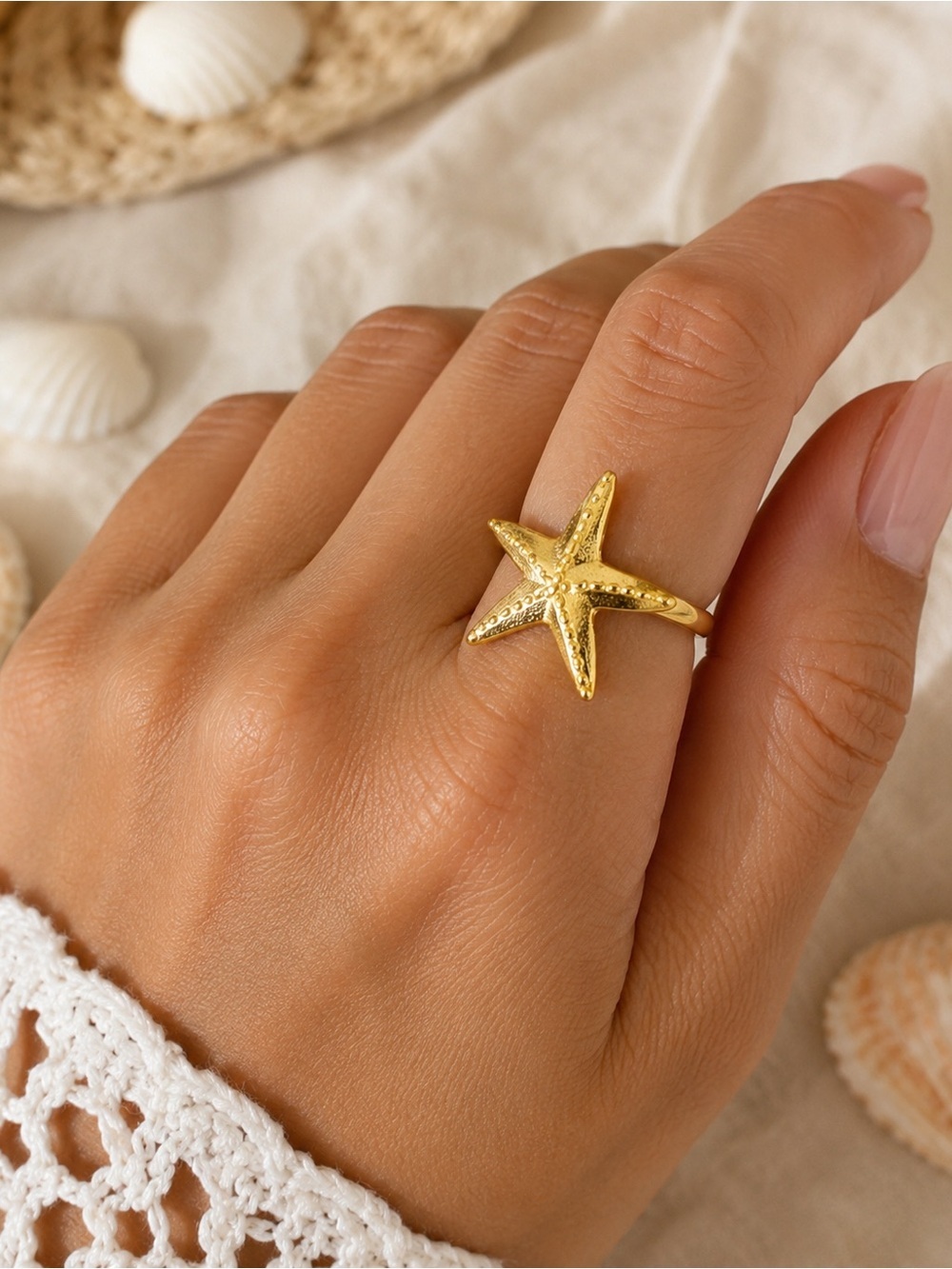 Gold Starfish Ring - Women's Beach-Inspired Accessory Size8 ⭐️🐚